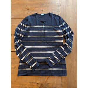 J McLaughlin Navy Cotton-Blend Striped Crewneck Sweater Sz Small